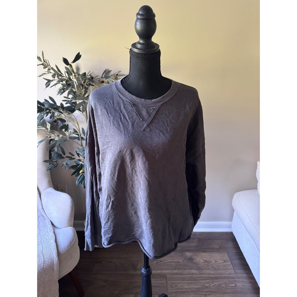 Aerie Womens Gray Oversized Crewneck Sweatshirt Long Sleeve Pullover Medium